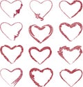 Vector contour scribble drawings of set decorative abstract red heart shapes Royalty Free Stock Photo