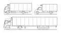 Vector contour set of different refrigerated trucks, refrigerator semi-trailer. White blank template truck for advertising, for Royalty Free Stock Photo