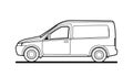 Vector contour small van, cargo car, side view. White blank van template for advertising, for coloring book. Freight