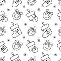 vector contur seamless pattern Christmas decorations gifts