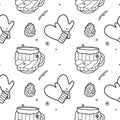 vector contur seamless pattern of winter clothes