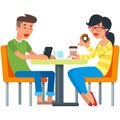 Vector conversation of couple or friends character at cafe Royalty Free Stock Photo