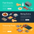 Vector cooking food isometric banners illustration. 3D meal Royalty Free Stock Photo