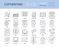 Vector copywriting icons. Editable stroke. Written by journalist computer keyboard typing book magazine publication education.