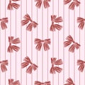 Vector coquette bow pattern with tiny stripes. Red seamless elegant ribbon pattern. Vector preppy pattern Royalty Free Stock Photo
