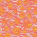 Vector coral, orange dotted zebra texture seamless vector repeat pattern on white background. Surface pattern design. Royalty Free Stock Photo