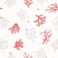 Vector Coral Reef on bright beige seamless pattern background.