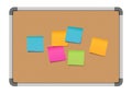Vector corkboard with colorful blank post it notes isolated on white background