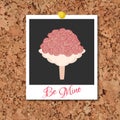 Vector corkboard with instant photo card and wedding flowers