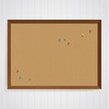 Vector corkboard template with colorfully pins on it. Message bo