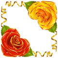 Vector Corner vignette. Red and Yellow Rose and Golden Ribbons Royalty Free Stock Photo