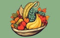 Vector cornucopia icon. Fruit and vegetable arrangement, Autumn cornucopia with pumpkins. Vector illustration Royalty Free Stock Photo