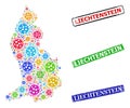 Scratched Liechtenstein Stamps and Bright Virus Liechtenstein Map Composition