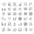 Vector coronavirus covid-19 line icons set. Thin line mask, virus, hospital, respiratory disease prevention, quarantine