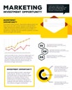 Vector corporate business template infographic with yellow envelope, chart, graph, icons, header, text on white background. Royalty Free Stock Photo