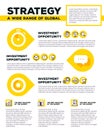 Vector corporate business template infographic with yellow speech bubble, icons, header, text on white background. Royalty Free Stock Photo
