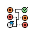 Vector correct solution, maze, algorithm, block schemes flat color line icon.