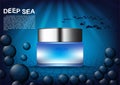 Vector cosmetic ads night cream on underwater background