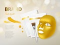 Vector cosmetic banner with gold facial mask