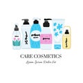 Vector cosmetic products. Natural cosmetics. Beauty care. Flat hand drawn elements is for advertising banner Royalty Free Stock Photo
