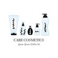 Vector cosmetic products. Natural cosmetics. Beauty care. Flat hand drawn elements is for advertising banner Royalty Free Stock Photo