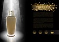 Vector cosmetic template with bokeh on black background and icon