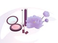 Vector Cosmetics set package. Floral Perfume collection, blush, lipstick, lip balm. Perfect for advertising, flyer