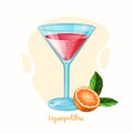 Vector Cosmopolitan Cocktail Glass with orange. Alcohol drink illustration