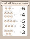 Vector count and match numbers math worksheet template