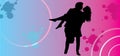 Vector couples in love silhouettes on Valentine background