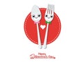 Vector Couples Spoon with fork romantic. Happy Valentine`s Day. illustration decorative element on Valentine