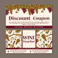 Vector coupon template for beverages. Set of wine banners with sketches. Illustration for voucher, label, card.