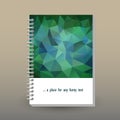 Vector cover of diary with ring spiral binder - format A5 - layout brochure concept - blue and green colored - polygon