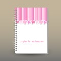 Vector cover of diary with ring spiral binder - format A5 - layout brochure concept - cute pink colored stripes with l
