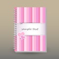 Vector cover of diary with ring spiral binder - format A5 - layout brochure concept - cute pink colored strips with co