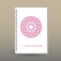 Vector cover of diary or notebook with ring spiral binder layout brochure concept - cute pink heart mandala