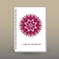 Cover of diary or notebook with ring spiral binder - format A5 - layout brochure concept - cute pink magenta purple burgund Royalty Free Stock Photo