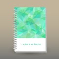 Vector cover of diary with ring spiral binder - format A5 - layout brochure concept - mint green colored - polygonal t