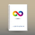 Vector cover of diary with ring spiral binder - format A5 - layout brochure concept - rainbow spectrum colored infinit