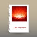 Vector cover of diary with ring spiral binder - format A5 - layout brochure concept - red sunset colored polygonal tr