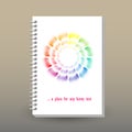 Vector cover of diary with ring spiral binder - format A5 - layout brochure concept - white colored with rainbow full Royalty Free Stock Photo