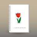 Vector cover of diary or notebook with ring spiral binder layout brochure concept - white colored with red tulip Royalty Free Stock Photo