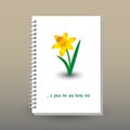 Vector cover of diary with ring spiral binder - format A5 - layout brochure concept - yellow colored narcissus - sprin