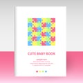 Vector cover of diary white hardcover - format A4 layout brochure concept - baby puzzle pattern - pastel colors pink,