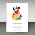 Vector cover of diary white hardcover - format A4 layout brochure concept - wooden coloring painter palette with brush