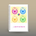 Vector cover of diary with ring spiral binder - format A5 - layout brochure concept - cute pastel colored - patchwork