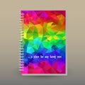 Vector cover of diary with ring spiral binder - format A5 - layout brochure concept - neon rainbow full color spectrum Royalty Free Stock Photo