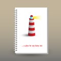 Vector cover of diary with ring spiral binder - format A5 - layout brochure concept - red and white colored lighthouse Royalty Free Stock Photo