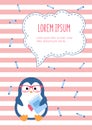 Vector cover for planners and notebooks. Cover page with a cute clever penguin in glasses. Template for posters, banners