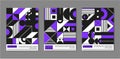 Vector cover templates set with trendy geometric patterns, purple, black, white colors. Minimal geometric posters, cards Royalty Free Stock Photo